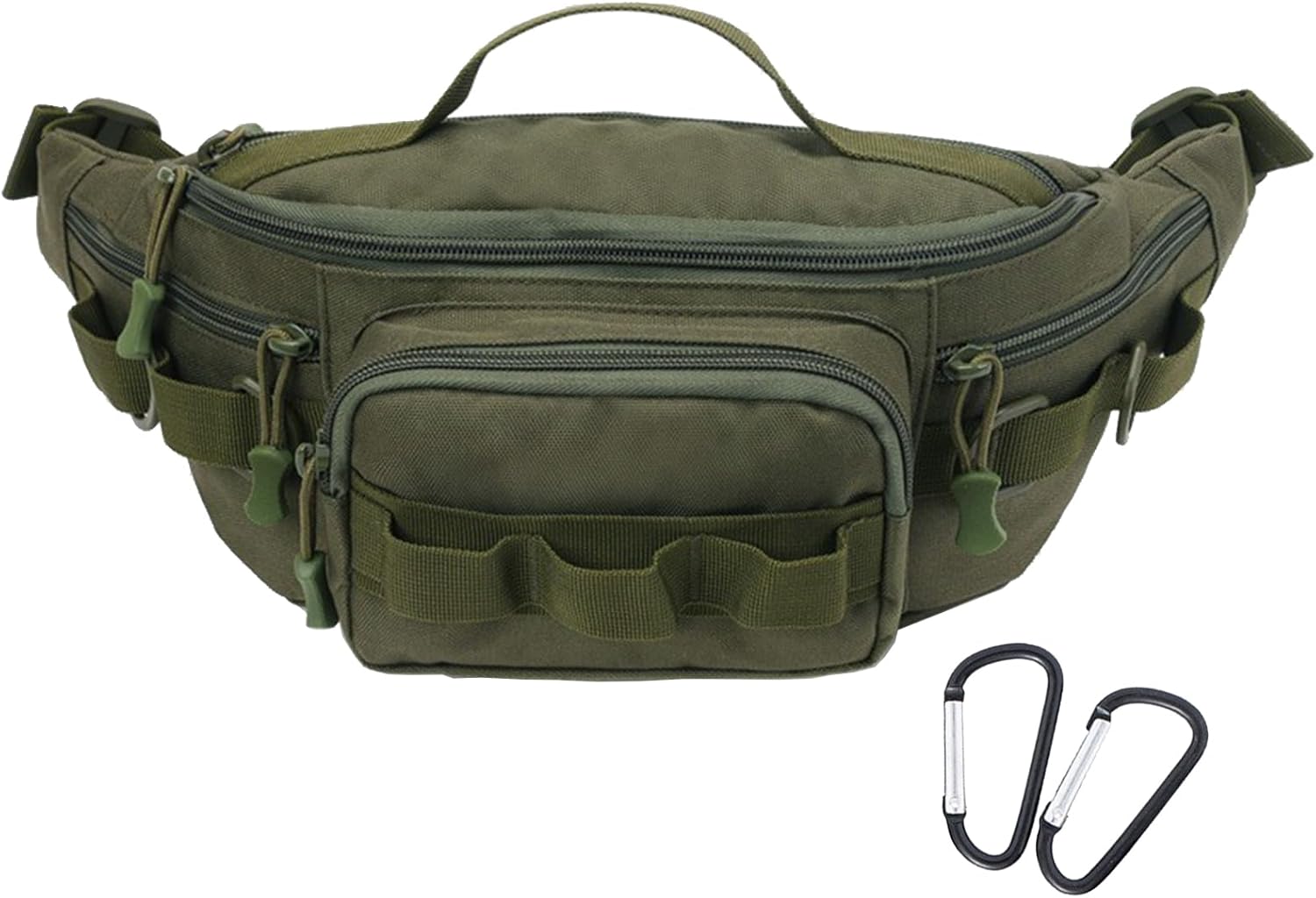 Tactical Fanny Pack,Small Fishing Tackle Bag Water-Resistant Military Waist Bags Portable Fishing Storage Waist Packs for Outdoor Fly Fishing Hiking Climbing with 2 PCS Mini Carabiners (Green)