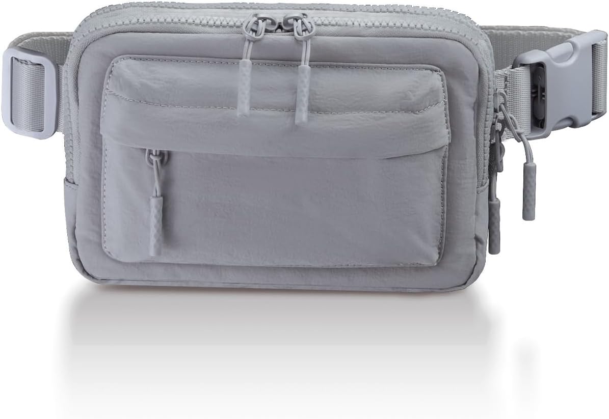 Crossbody Bags for Women & Fanny Pack for Men, Lightweight Adjustable Strap Belt Bag for Travel, Running, Hiking with Multiple Pockets, Light Grey