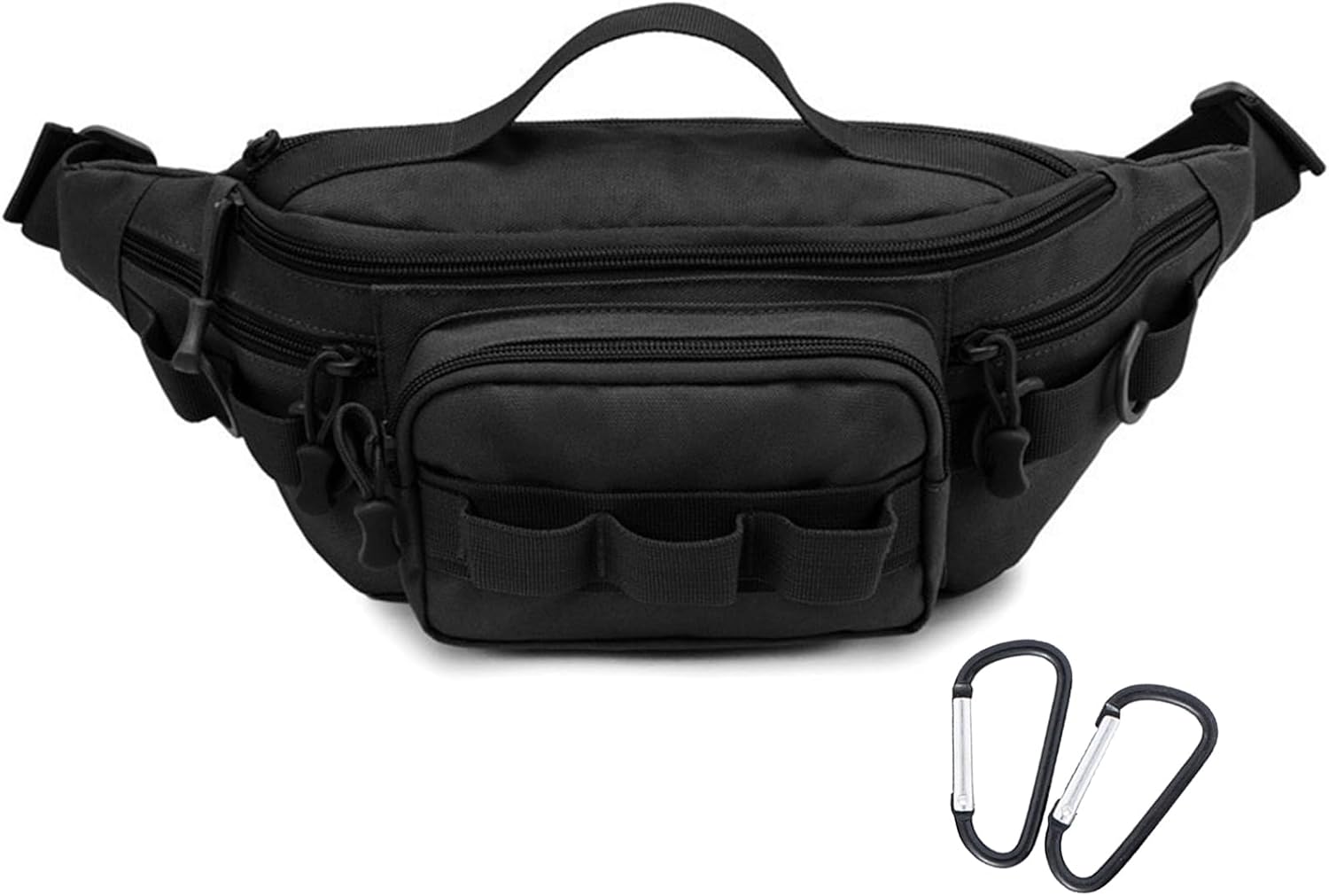 Tactical Fanny Pack,Small Fishing Tackle Bag Water-Resistant Military Waist Bags Portable Fishing Storage Waist Packs for Outdoor Fly Fishing Hiking Climbing with 2 PCS Mini Carabiners (Black)