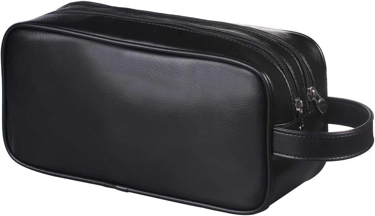 Soft PU Leather Zipped Travel Toiletry Bag Mens Ladies Supply Toiletry Bag Case(Black)
