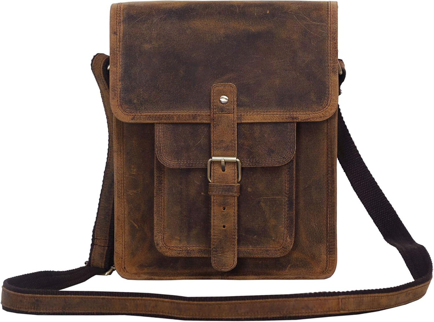 Leather crossbody bag messenger satchel tablet bag 11 inch for men and women (Distressed Tan Pocket)