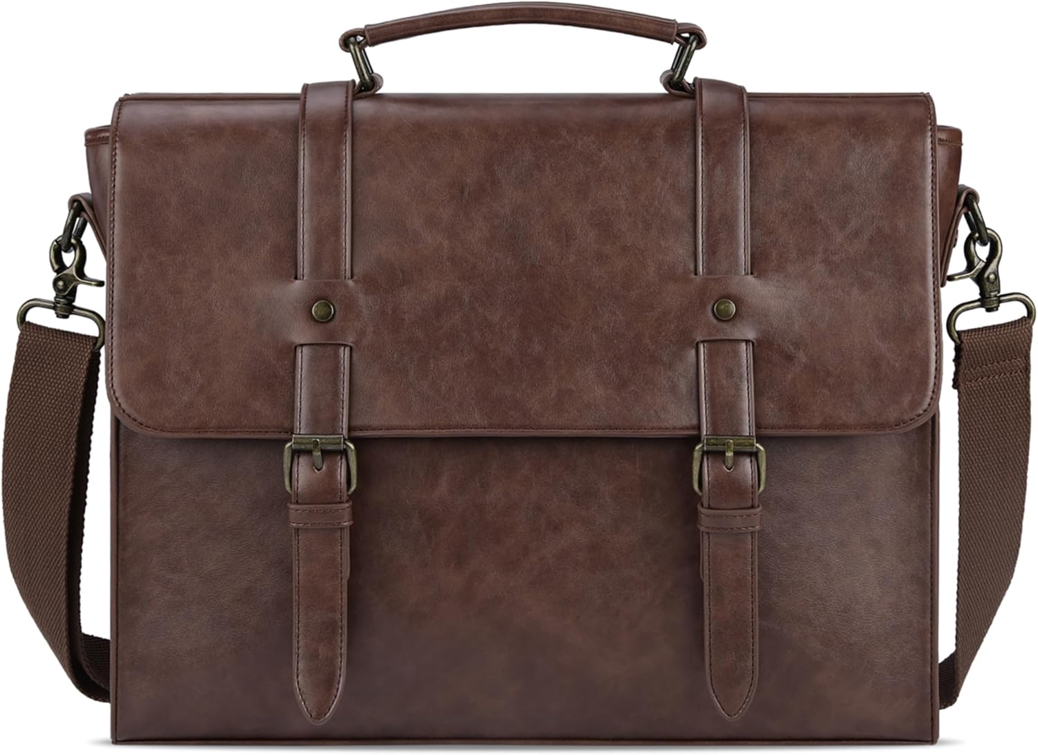 Leather Mens Messenger Bag Vintage 15.6 Inch Waterproof Leather Laptop Briefcase Satchel Shoulder Bag Computer Laptop Bag Coffee