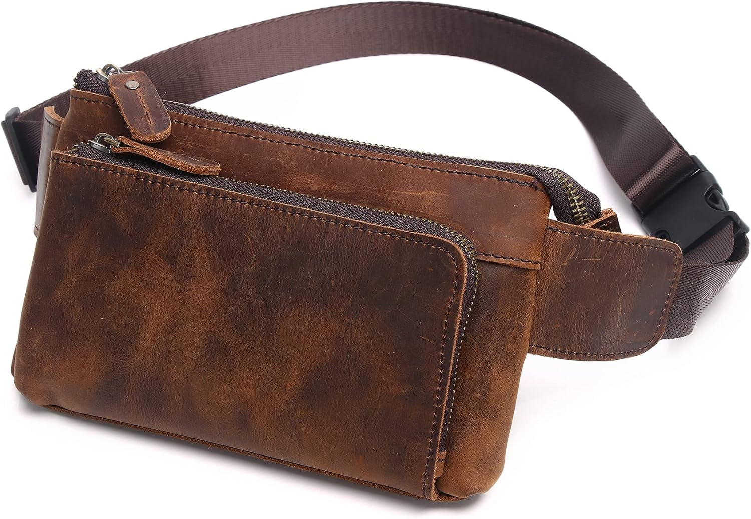 Vintage Leather Waist Bag Fanny Pack for Men Women Hip Bum Bag with Adjustable Strap for Outdoors Workout Traveling Casual Running Hiking Cycling Deep Brown