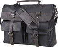 Men's Vintage Black 17.3 Inch Water Resistant PU Leather Laptop Bag, Messenger Bag, Satchel, Briefcase