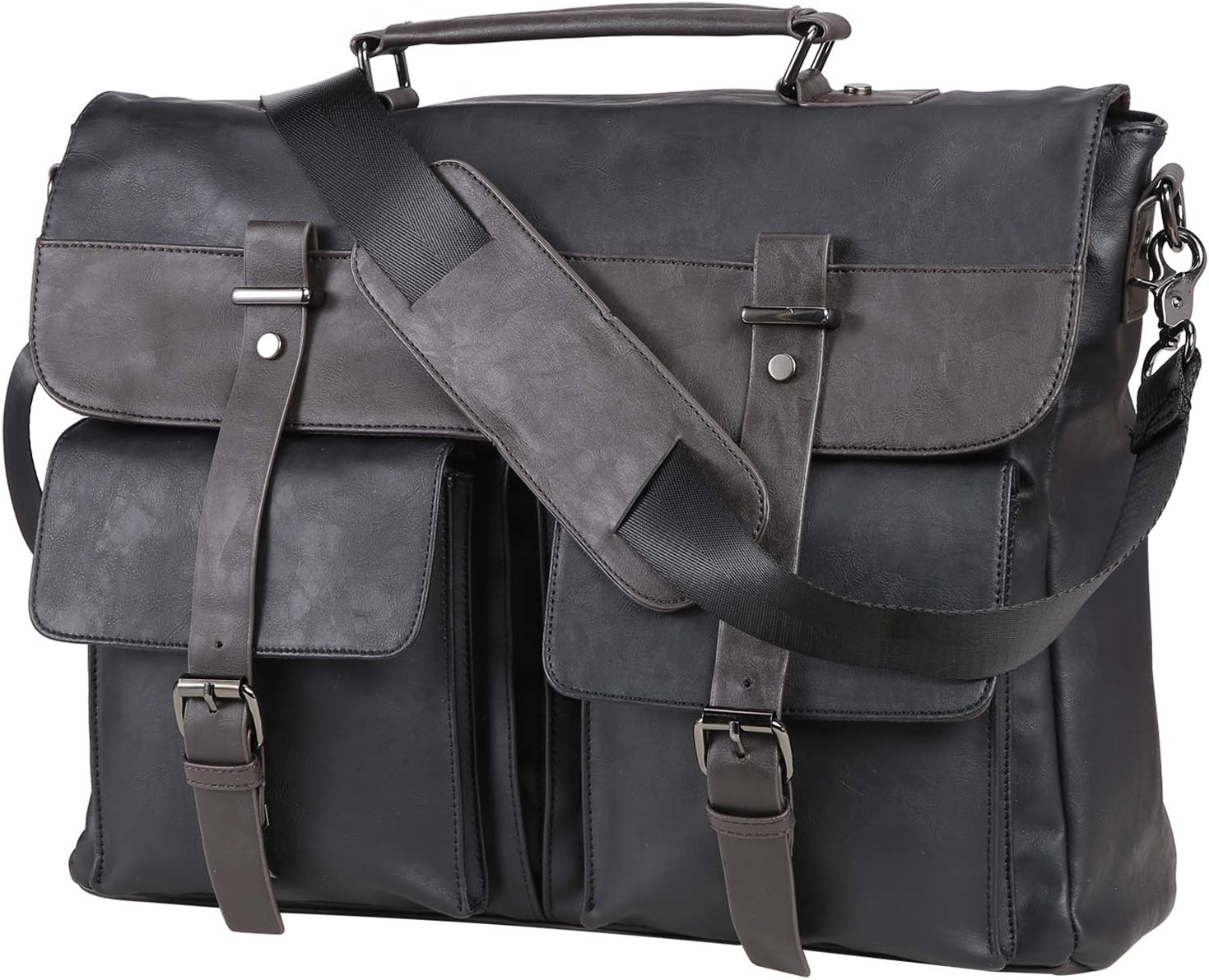 Men's Vintage Black 17.3 Inch Water Resistant PU Leather Laptop Bag, Messenger Bag, Satchel, Briefcase