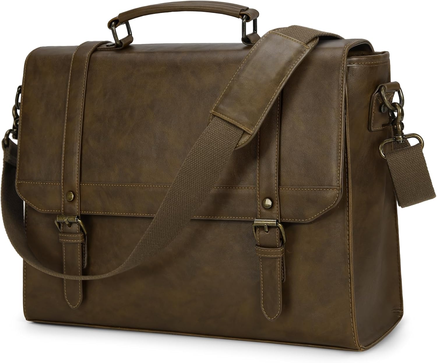 Messenger Bag for Men 15.6 inch Vintage Leather Waterproof Laptop Briefcase for Men Large Computer Laptop Bag Leather Satchel Bag Retro Shoulder Bag for Office Business Travel College, Khaki