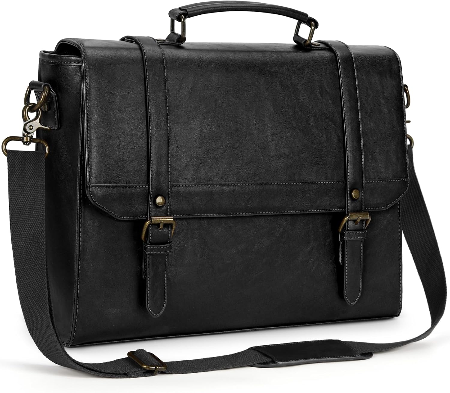 Messenger Bag for Men 15.6 inch Vintage Leather Waterproof Laptop Briefcase for Men Large Computer Laptop Bag Leather Satchel Bag Retro Shoulder Bag for Office Business Travel College, Black