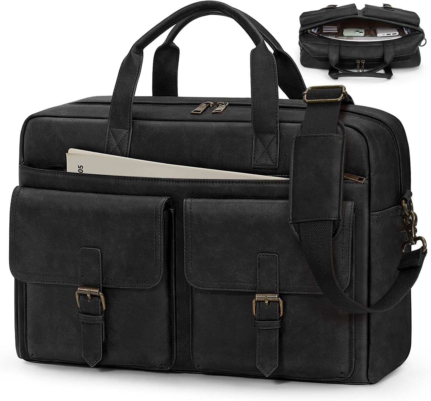 Messenger Bag for Men 16 Inch Leather Laptop Bags Work Computer Briefcase Vintage Mens Satchel Shoulder Bag for Work, Office, Business, Travel, Black
