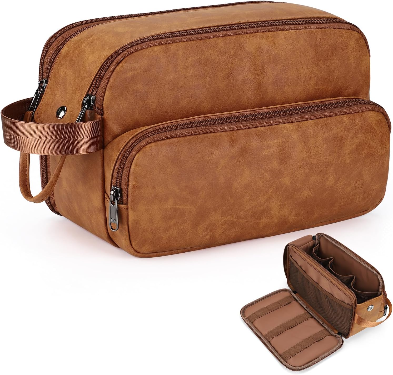Toiletry Bag for Men, Travel Toiletry Bag Travel ,  Water-resistant Shaving Bag, Bathroom Bag Toiletries Organizer, Brown(PU Leather)