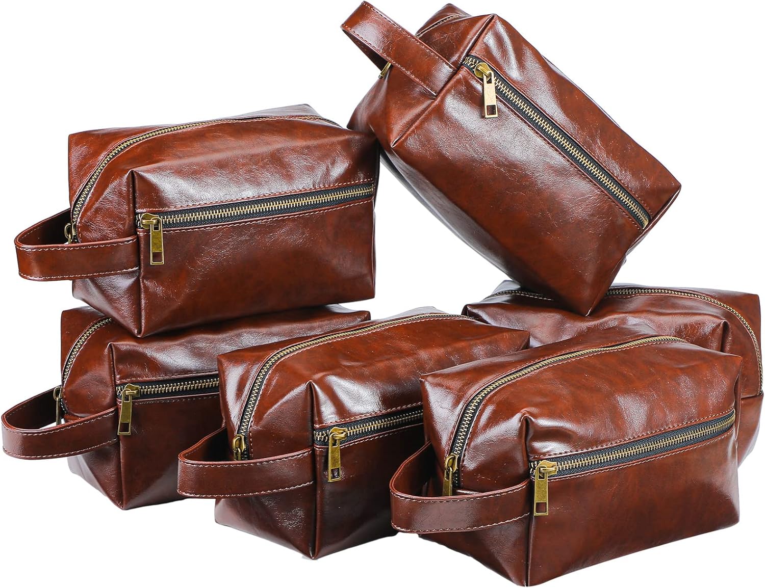 6 Pcs Men Travel Toiletry Bag, Bestmen Gifts Set, Leather Toiletry Bag Water Resistant Men's Travel Shaving Kit Bathroom Supplies for Wedding Party Favor, Anniversary(Dark Brown)