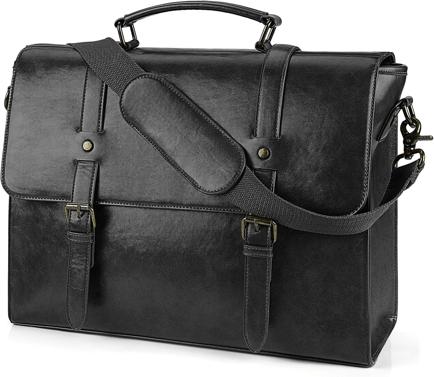 Leather Mens Messenger Bag Vintage 15.6 Inch Waterproof Leather Laptop Briefcase Large Satchel Shoulder Bag Retro Office College Computer Laptop Bag, Black
